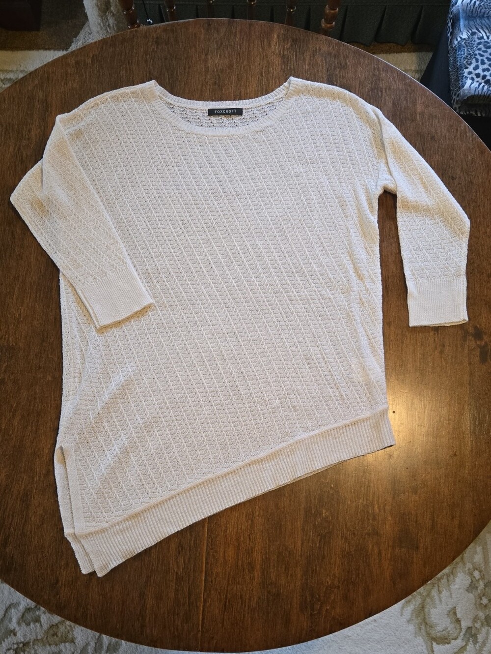Foxcroft Cream Textured Scoop Neck Knit Sweater